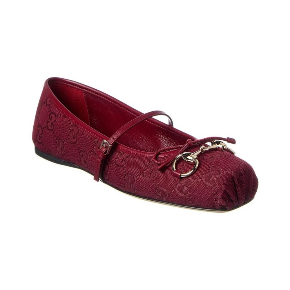 Gucci Horsebit Gg Canvas & Leather Flat, Red